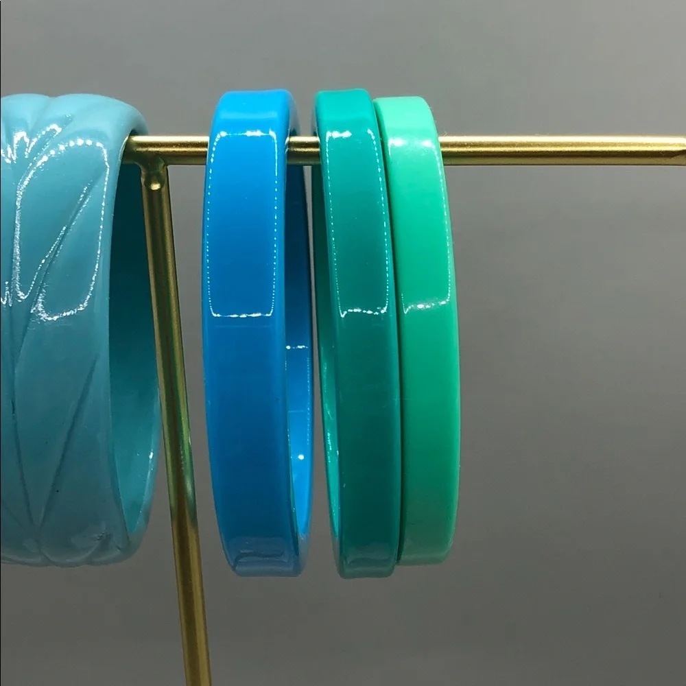Bundle lot 5 vintage 90's acrylic resin bangle bracelets blue green layer stack